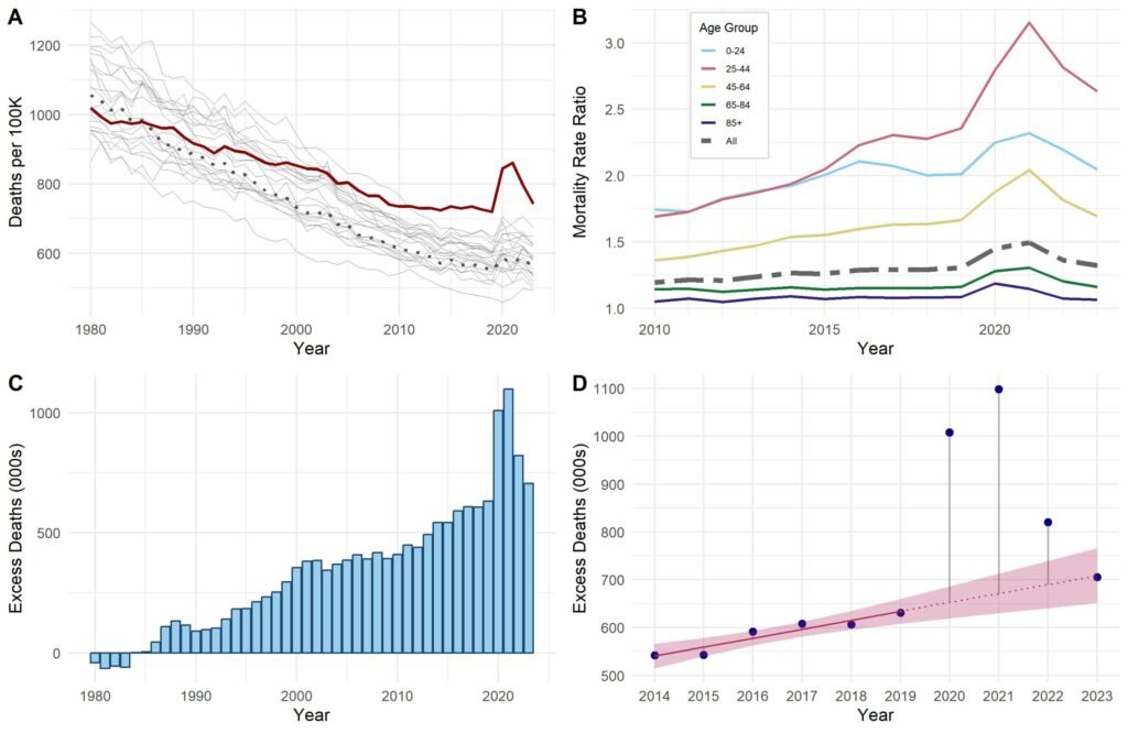 US excess deaths continue to rise even after the COVID-19 pandemic, study finds