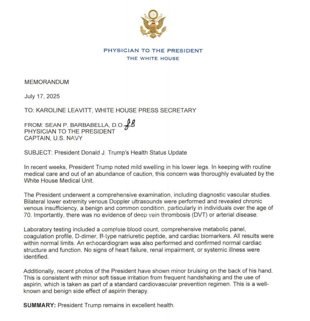 Read the White House Physician's Letter